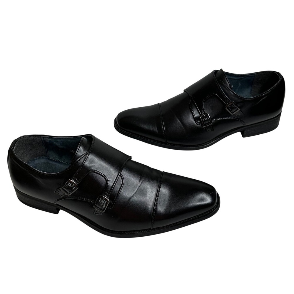 UV Signature Mens Black Double Monk Strap Cap Toe Dress Shoes UV010 Size‎ 10.5
